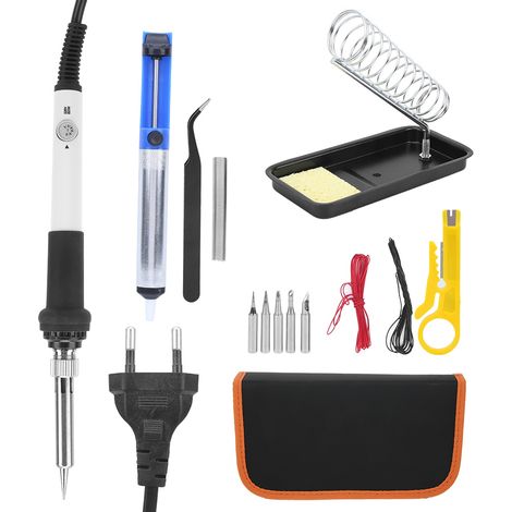 Kit de Soudure Électrique 60W 15 Pièces avec Fer à Souder à Température Réglable, Outils de Soudage Blanc Prise EU 220V (1/5)