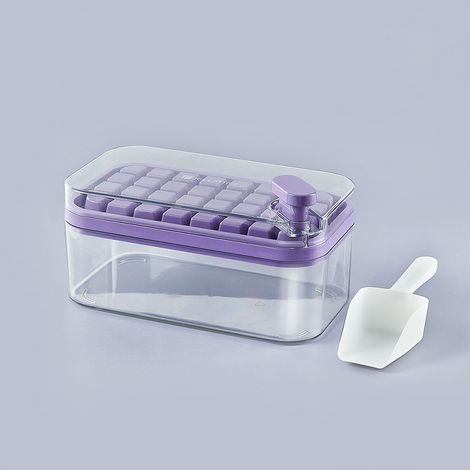 Molde de silicona morado para cubitos de hielo, tipo prensa, ideal para uso doméstico. (1/5)