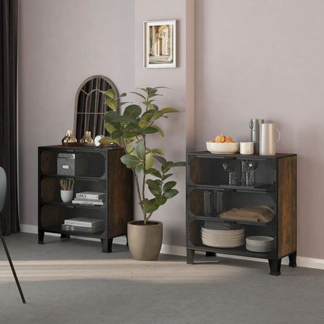 Lot de 2 armoires de rangement en métal et MDF marron à portes en filet, 72 x 36 x 82 cm - PANGIVO (1/5)