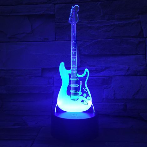 3D Lampe Illusion Optique LED Veilleuse Optiques Lampe de Nuit de Chevet 7 Couleurs Tactile Chambre Table Art Déco Enfant Lumière de Nuit avec Câble USB, Guitare (1/5)