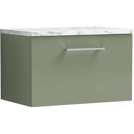 Balterley Bramshall 600mm Wall Hung Single Drawer Vanity Unit & Laminate Worktop for Modern Bathroom Storage - Satin Green