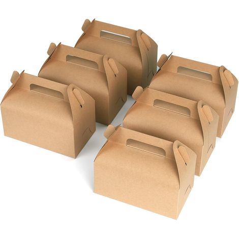 Pack of 30 Kraft Cardboard Gift Boxes for Parties, Cardboard Cake Boxes 16.3 x 9.5 x 8 cm with Handle and Foldable, Gift Packaging for Birthdays, Weddings, Christmas, Party (1/5)