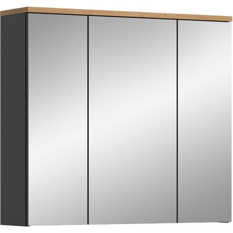 Canu Spiegelschrank Bad 3 Spiegeltüren Eiche Dekor, grau.