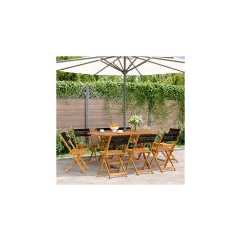 Chaises de jardin pliantes lot de 8 noir bois d'acacia massif (1/5)