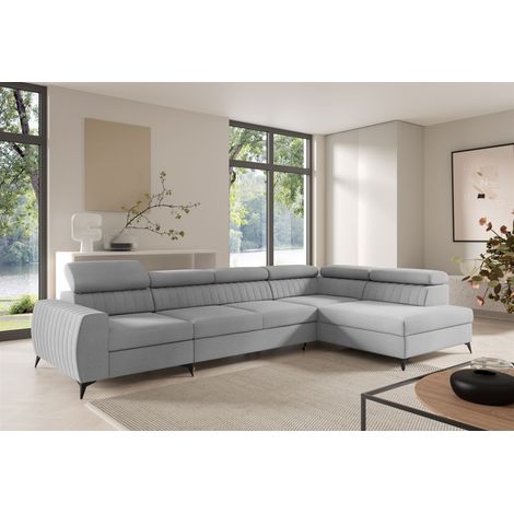 Ecksofa Schlafsofa Sofa TORONTO XL Stoff Element Hellgrau Ottomane Rechts (1/4)