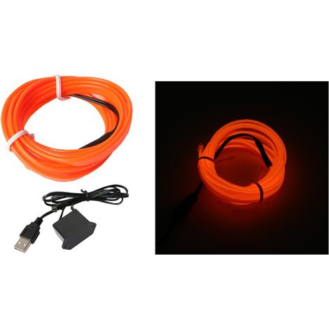 Lumière de fil néon de voiture, alimenté par USB, décoration d'ambiance, bande LED intérieure 5V, 9,8 pieds, Orange.