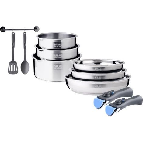 Batteria da cucina a induzione AM2238 – 10 pezzi in acciaio inossidabile – Manici rimovibili – Compatibile con tutti i piani cottura – Arthur Martin (1/4)