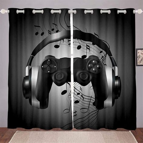 2 Rideaux occultants, Œillets 4cm, Tissu imperméable, Polyester, Pour chambre enfant et salon
