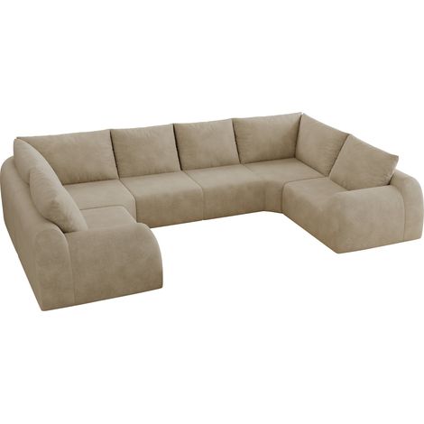 U-Form Sofa Komprimiert, ohne Montage, Hochfester Schaum, Chenille Stoff, Khaki (1/5)