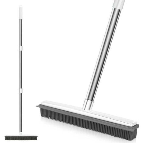 Balai en Caoutchouc de Silicone Blanc à Long Manche Anti-Rayures, pour Enlever Les Poils d'animaux de Compagnie, pour Les Sols, Les Tapis, Les Carreaux, Les Fenêtres et Le Jardin (1/4)