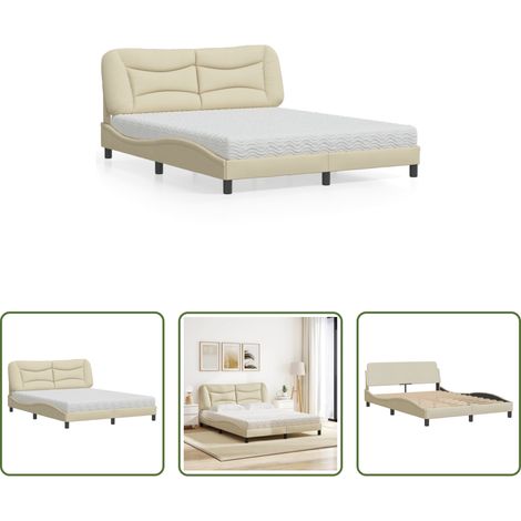 Matelas en mousse -  Lit avec matelas Hvar crème 160x200 cm tissu (1/5)