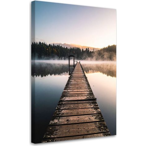 Stampe su Tela, Vista pontile lago foresta nella nebbia, 20x30 (1/5)