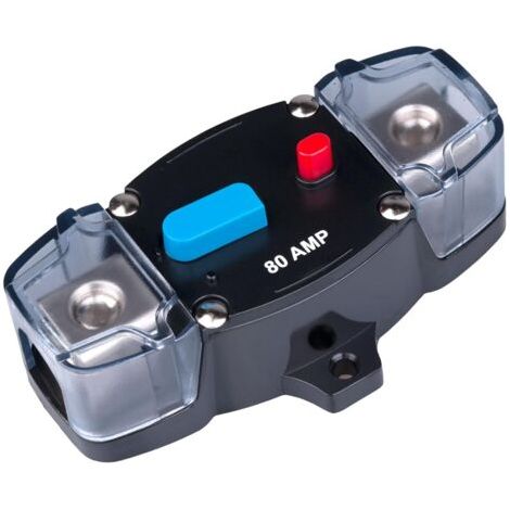 80 AMP Disjoncteur automatique 80A Porte-fusible en ligne Bloc onduleur réarmable DC 12V-48V Trolling Motor Audio Stereo Réinitialisation manuelle pour voiture Marine Camping-car Bateau Camion (1/5)