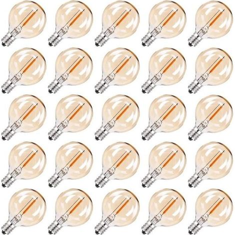 Lot de 25 ampoules LED G40 1 W E12 220 V blanc chaud 2 200 K globe en verre pour décoration de jardin et de fête ampoules de (1/5)