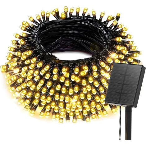 Guirlande Lumineuse Exterieure 1x20M 200LED Guirlande Lumineuse Solaire Étanche 8 Modes guirlande solaire Décoration pour Jardin Terrasse Maison Fête Noël Mariage, Blanc Chaud (1/5)