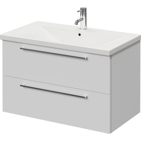 Napoli 460 Gloss White 800mm Wall Mounted 2 Drawer Vanity Unit with Glide Basin - 800mm - Chrome 480mm Handle