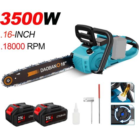 Tronçonneuse sans fil 16 pouces – Scie à chaîne avec lubrification automatique – 2 batteries (1/5)