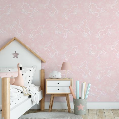 Ullumicorn Pink Unicorn Wallpaper Pink Spongeable Children Kids Room (1/5)