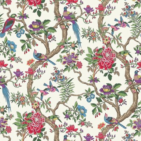 Papier Peint Vintage Fleurs Oiseau Chinoiserie Papier Peint Fleuri Beige Papiers Peints Chambre Salle De Bain 44,5Cm X 300Cm[BI105] (1/5)