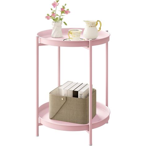 WOLTU Tavolino da Salotto, Tavolino Basso Rotondo con 2 Ripiani Rimovibili in Metallo,, Montaggio Facile, per Soggiorno, Stile Moderno, Rosa (1/5)