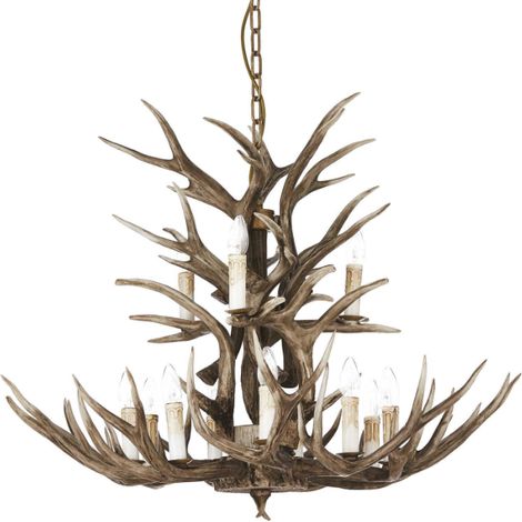 Sospensione Rustica-Country Chalet Metallo Beige 12 Luci E14 (1/2)