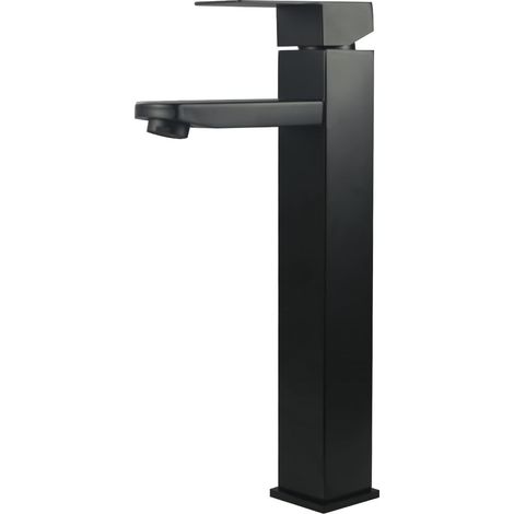 Mitigeur lavabo levier unique eau chaude et froide avec tuyaux inclus 31cm Acier Inoxydable Noir (1/5)