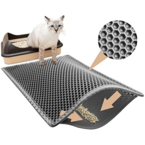 Wasserdichte Katzenstreumatte 60x40cm, ungiftige EVA-Katzenstreumatte, doppellagige Katzenstreumatte mit Wabendesign, Grau MUMU