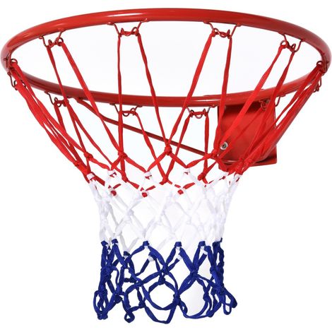 Panier de basket d'extérieur 46 cm avec filet, tube acier résistant, couleurs vives (rouge, bleu, blanc) pour jardin et loisirs (1/5)