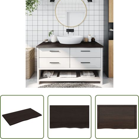 vidaXL Plan de travail de salle de bain - Comptoir de salle de bain marron foncé bois massif traité (1/5)