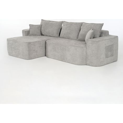 Modulares L-Ecksofa 262 cm aus grauem Chenille mit Chaiselongue, ohne Montage (1/5)