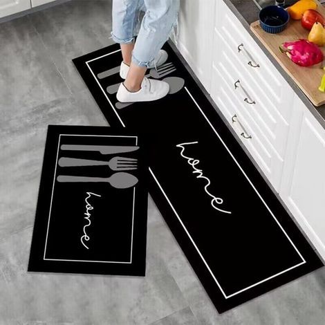 Ensemble de 2 tapis de cuisine antidérapants et lavables, en résine résistante à l'eau et à l'huile, idéal pour le couloir, la salle à manger, l'entrée et la porte, 40 x 60 + 40 x 120 cm. (1/4)