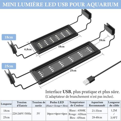 Éclairage LED Aquarium Lampe Spectre Complet avec Minuterie Veilleuse Réglable Lumière pour Plantes Aquatiques Poisson