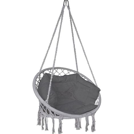 VOUNOT Poltrona Sospesa da Giardino, Sedia Amaca Altalena Macrame con Cuscino, per Interni Esterno Giardino, Grigio (1/6)