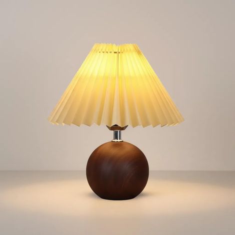 Lampe de Chevet Minimaliste, Abat-Jour Plissé, 3 Couleurs de Lumière ou Blanc Chaud, pour Chambre et Chambre d'Enfant(Noyer, Éclairage 3 couleurs + Abat-jour blanc) (1/5)