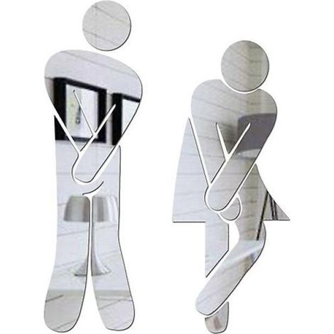 Autocollant pour miroir avec logo de toilettes, panneaux détachables et mignons pour toilettes hommes et femmes (1/5)