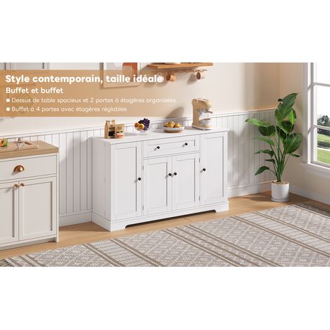 Comptoir de cuisine multifonctionnel – 138 cm de long, avec des tiroirs, des portes et des étagères réglables. Design moderne, avec protection anti-chute. Idéal pour les cuisines, les salons et les ch (1/5)