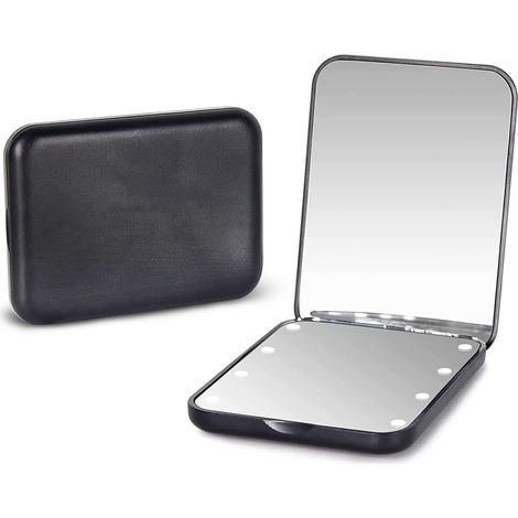 Miroir de poche, grossissement x1/3, LED, miroir de maquillage compact avec lumière pour sac à main, 2 côtés, portable, pliable (1/5)