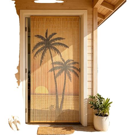 Rideau en bambou, 90 cm x 200 cm, Multicolore, Résistant aux insectes, Fonctionnement silencieux, Utilisation toutes saisons (1/5)
