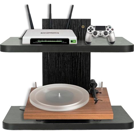 Étagère Flottante pour boîtier de câble TV, Support Mural pour projecteur, Support média de Divertissement, étagère DVD, pour décodeur de câbles/lecteurs DVD/Console de Jeu (Noir 2Couche) (1/5)