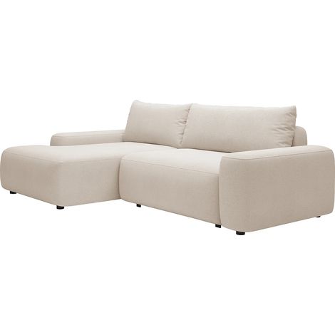 Canapé d'angle gauche convertible en tissu texturé beige DAVISO (1/5)