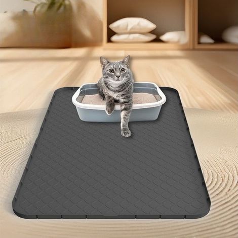 Tapis pour litière pour chat - Tapis anti-litière - Silicone - 86 x 56 cm - Gris (1/2)
