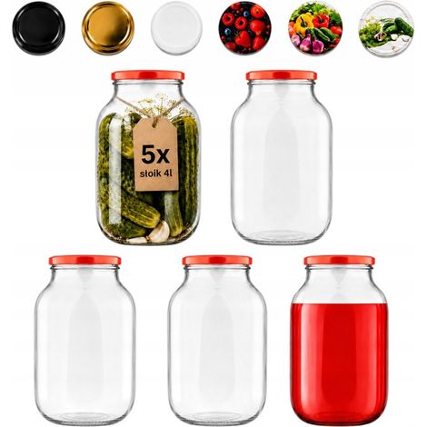 5 barattoli di vetro da 4 litri per cetrioli sottaceto, cavoli, liquori + coperchio fi100 (1/5)