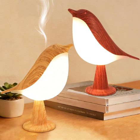 Lot de 2 petites lampes de table en forme d'oiseau, veilleuse tactile sans fil, lampe de lecture, intensité réglable sur 3 niveaux, batterie rechargeable USB 2600 mAh, veilleuse de chambre, décoration (1/5)