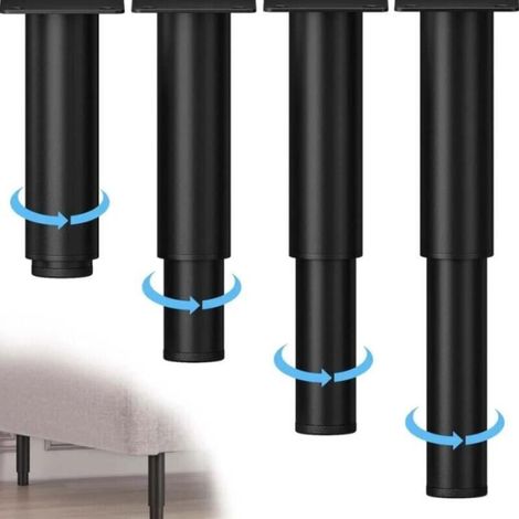 Black, Set of 4 Adjustable Metal Furniture Legs (18-30cm), Bathroom Cabinet Feet for Beds, Sofas, Wardrobes, Tables, Bookcases