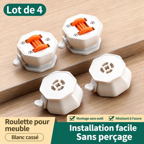 Roulettes adhésives pivotantes avec frein, lot de 4 roulettes blanches à roue orange, 15 × 11 × 5 cm, 90 g – Livraison gratuite