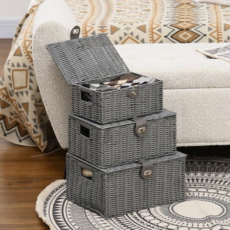 Set di 3 scatole contenitore con coperchio e chiusure, grigio, 35,5 x 28,5 x 18 cm HAVRYA (1/5)