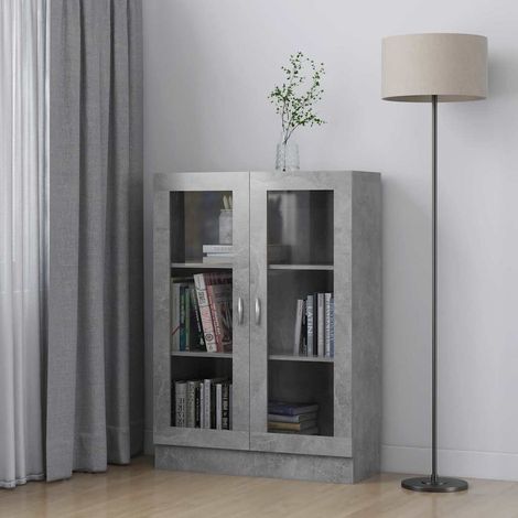 Armoire à vitrine-Meuble de rangement vitré Gris béton 82,5x30,5x115 cm Bois d'ingénierie 464993 (1/5)