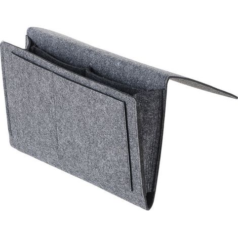 Organizador de bolsillo de fieltro para mesita de noche, ideal para reposabrazos de sofá, para guardar gafas, teléfono, mando a distancia, tableta y libros (gris, 32 x 21 cm)