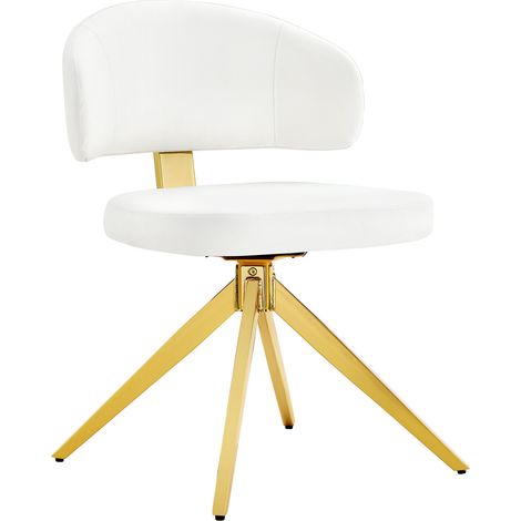 CHICFURN Lot de 2 chaises de salle à manger pivotantes en cuir régénéré blanc, dossier incurvé et assise rembourrée, pieds métal 4 branches pour cuisine bureau salon (1/5)