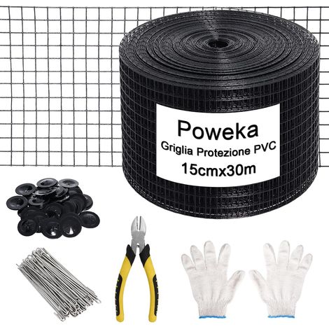 Kit de Clôture de Protection pour Panneaux Solaires 15cmx30 m, 70 Fixations Grillagé Anti-Pigeons en PVC pour Panneaux Solaires Contre,70 Fixations en Acier Inoxydable Unité (1/5)